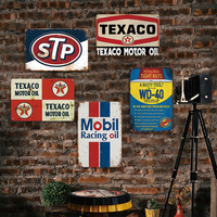 Plaque Métallique Vintage Automobile STP Mobil Texaco WD40 Huile de Course Rétro Décoration Murale Garage Atelier