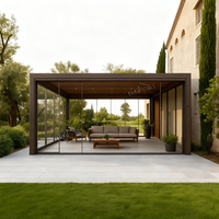 Pergola personnalisée en aluminium avec revêtement en poudre, toit rétractable motorisé, éclairage LED, imperméable/anti-vent