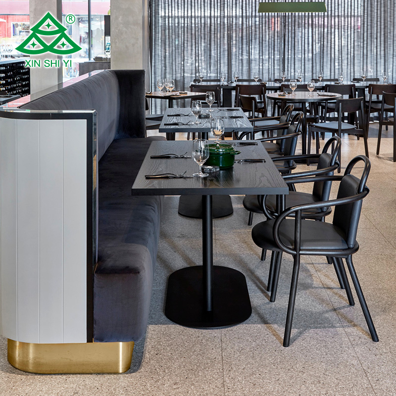 Современный Прямоугольный Обеденный стол с металлической основой, индивидуальная кофейная будка, набор мебели для ресторана