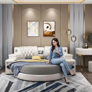 <span class=keywords><strong>Lit</strong></span> électrique multifonction moderne de luxe avec cadre en bois de chêne, revêtement en cuir microfibre, tiroirs de rangement, massage, taille <span class=keywords><strong>double</strong></span> - Product Image 1