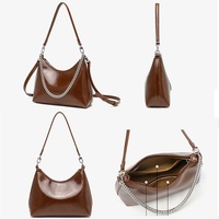 Tas Tangan Wanita Berkualitas Tas Bahu Kulit PU Lilin Minyak Antik untuk Wanita Tas Hobo Rantai Mewah Tas Selempang Wanita Elegan