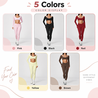 Ensemble de yoga 2 pièces GH avec logo personnalisé, brossé, style licou superposé, coupe ajustée, effet ventre plat et rehaussement des fesses, pour course en extérieur, sport et fitness