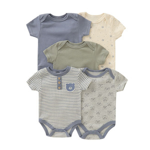 ชุดรอมเปอร์เด็กทารกผ้าฝ้ายนุ่ม 5 ชิ้น แพ็ค ลายพิมพ์หลากหลายแบบ แขนสั้น ชุดจั๊มสูทสำหรับเด็กอ่อน ชุดลำลองใส่บ้าน ชุดรอมเปอร์เด็ก - Product Image 2