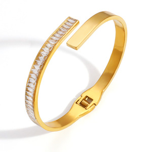 Stainless Steel <b>Bracelet</b> 18k Gold Plated Channel Setting Cross Shape <b>Adjustable</b> Fashion Bangle Gift Jewelry - Product Image 5