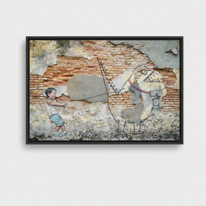 Boy and Dinosaur Graffiti Printed <b>Canvas</b> Wall Art: Modern Graphic Design,BLACK <b>FRAMED</b> <b>CANVAS</b> - Product Image 2