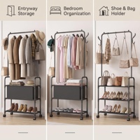Porte-manteau moderne autoportant en métal avec roulettes pour sacs, chapeaux, vestes et parapluies