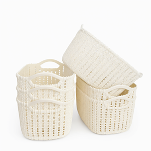 Panier de rangement en plastique tressé imitation rotin, organiseur de collations pour bureau, cuisine, salle de bain, maison - Product Image 2