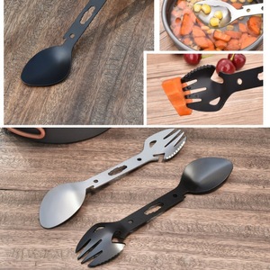 Cuchillo con silbato multifuncional para supervivencia al aire libre, cuchillo, tenedor y cuchara 7 en 1 para acampar, supervivencia en la naturaleza y camping - Product Image 4