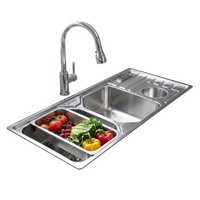 Évier de cuisine multifonctionnel en acier inoxydable SUS304 à poser, antibactérien, anti-taches, avec égouttoir intégré et petite cuve