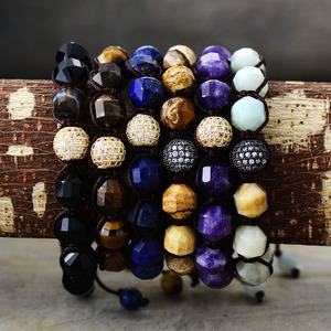 Imperial Stone Jewelry Natural Stone Hand-Woven <b>Adjustable</b> <b>Bracelet</b> Geometric Beads Tiger Stone Purple Lake Blue Black Caramel - Product Image 2