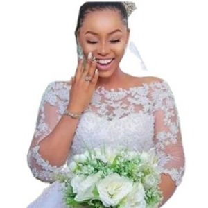 Wedding Dress O-Neck Lace Ball Gown Empire Waist White Plus Size Vintage Style Mid Sleeve - Product Image 5