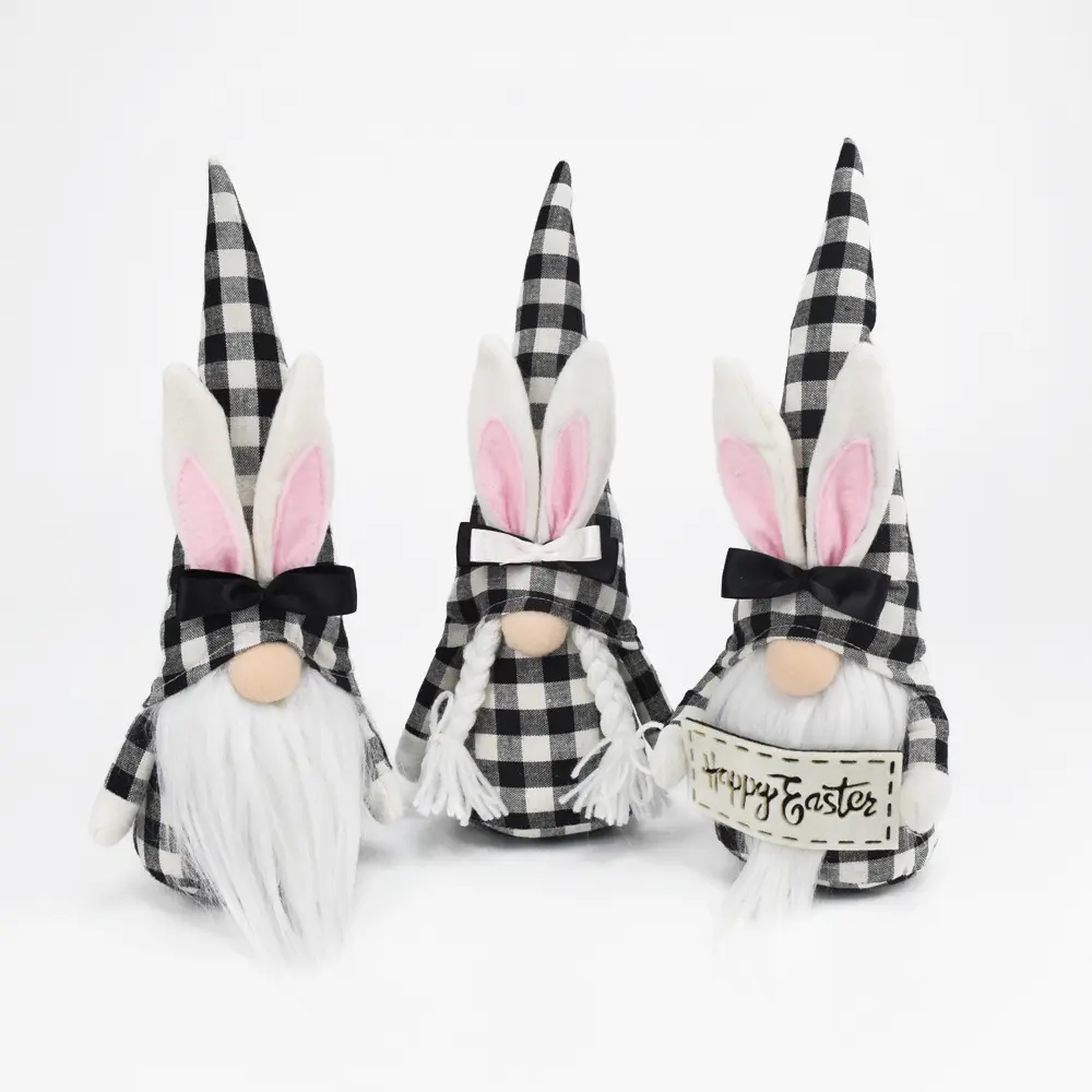 ใหม่สีดําสีขาวลายสก๊อตกระต่ายอีสเตอร์ Gnomes ตุ๊กตาสวีเดน Rudolph สุขสันต์วันอีสเตอร์ Faceless ตุ๊กตาเครื่องประดับของขวัญ