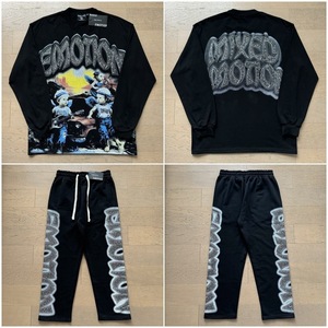 Conjunto de Camiseta, Cárdigan y Pantalones de Estilo Urbano Americano con Logotipo de Emoticonos de Diamantes de Imitación Termotransferibles, Estilo Casual de Calle - Product Image 2