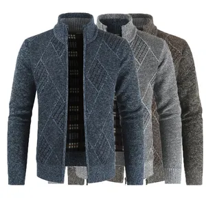 Модный осенне-зимний новый модный мужской кардиган с узором ромбиками шерстяной приталенный свитер с капюшоном пальто для мужчин