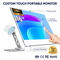 Moniteur tactile portable 16 pouces 1080P LCD IPS 99% SRGB, écran ultra-fin en alliage d'aluminium avec support magnétique détachable pour le jeu