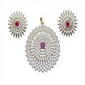 ชุดจี้ทองหุ้มทองเหลืองประดับเพชรซิร์คอน ดีไซน์สวยเก๋ทันสมัย พร้อมสร้อยคอและต่างหูแบบโซ่ สำหรับผู้หญิงในงานแต่งงาน - Product Image 1