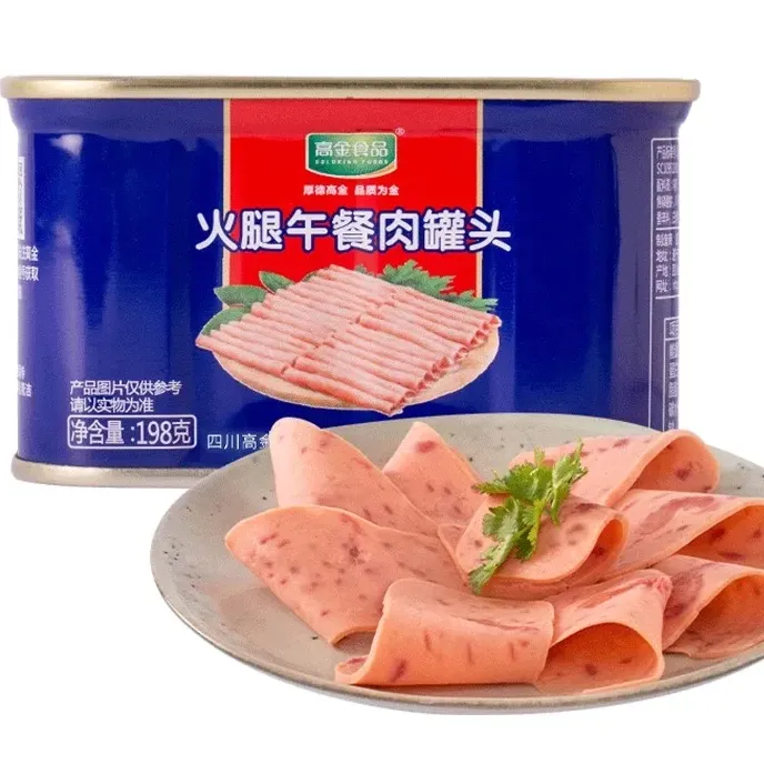 Gaojin lunch meat 198g*24tin hot sale food wholesale ready to eat Delicatessen canned ham lunch meat