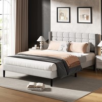 Luxuriöses Modernes Umwandelbares Graues Wingback-Plattformbett Weiche Samtpolsterung Stabile Holzunterlage für Hochwertige Heimdekoration