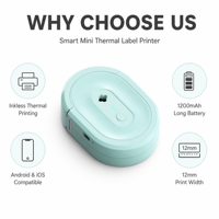 Mini-imprimante thermique portable sans fil sans encre pour étiquettes, idéale pour la maison, le bureau, la vente en gros et la personnalisation (codes-barres, adresses)