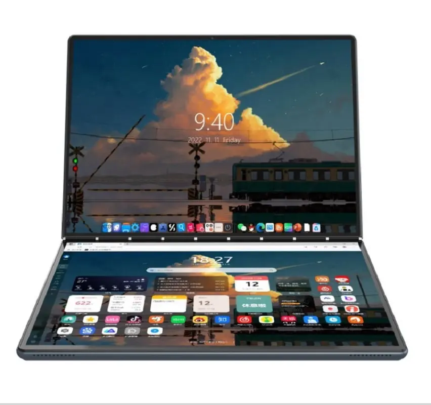 Đôi màn hình cảm ứng máy tính xách tay kép 13.5 inch Win 11 Slim xách tay 2K IPS Màn hình kép kinh doanh máy tính xách tay máy tính