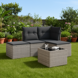 Ensemble de canapés de jardin gris foncé en rotin, 4 places, résistant aux intempéries, mobilier d'extérieur au design contemporain - Product Image 2