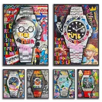 Moderne Wohnraumdekoration Diamant-Kristall-Porzellan mit LED-Beleuchtung Trendige Uhren Graffiti-Straßenmalerei Pop-Art Gedruckte Gerahmte Kunst