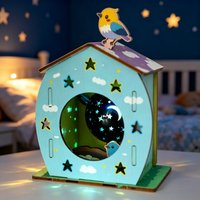 Jouets d'ingénierie en bois personnalisés Montessori, lampe de projection LED faite à la main, circuit imprimé, modèle de maison d'oiseaux ciel étoilé, ornement