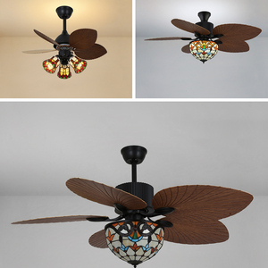 Nouvelle suspension Tiffany en verre 2025, ventilateur de plafond en bois massif avec feuilles, <span class=keywords><strong>lustre</strong></span> <span class=keywords><strong>baroque</strong></span> turc, 52 pouces, 48W, luminaire ventilateur en bois - Product Image 5