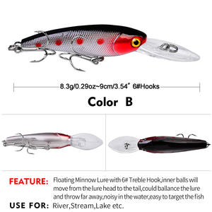 Leurre flottant Jerkbait Swimbait Minnow de 9 cm, 8,3 g, avec yeux 3D, en ABS, pour eau salée et eau douce, pour achigan et brochet, le plus populaire pour lancer loin - Product Image 3