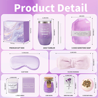 Cadeau de mariage, cadeau d'anniversaire, coffret spa violet, gobelet de 16 oz, masque de sommeil, savon aux pierres précieuses, boule de bain, kit de soins personnels pour femmes, relaxation