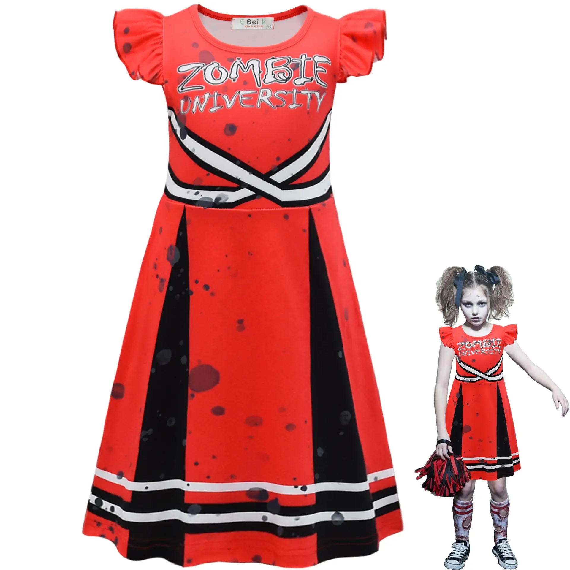 Factory Direct Halloween Costumes For Kids Horror Cheerleading Outfits Horror Bloody Cheerleading Zombie Suit