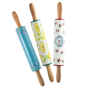 Customized Logo Eco Friendly Kitchen Wooden Handle Ceramic Rolling Pin