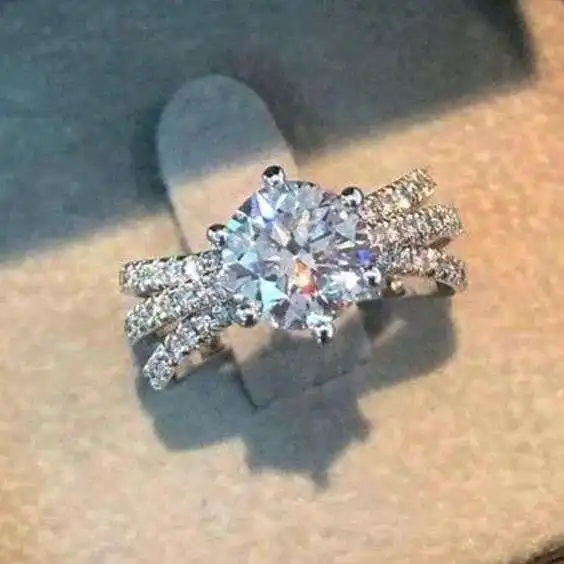 ファッション卸売KYRA0580ダイヤモンドジュエリー3Aジルコン結婚指輪女性用宴会