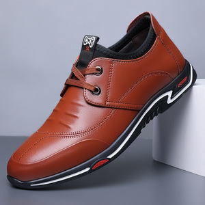 Chaussures décontractées en cuir à lacets pour hommes, bout rond, dessus en cuir véritable, semelle extérieure en caoutchouc, confortables, mode automne, chaussures bateau - Product Image 1
