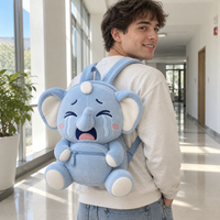 Service de développement de sacs à dos en peluche personnalisés pour sacs en forme d'éléphant avec visage pleurant brodé, poche avant zippée, bretelles réglables