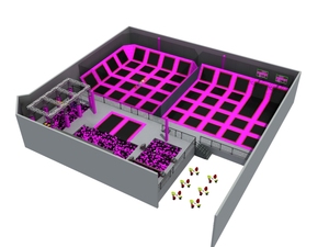 Parc de trampolines intérieur commercial, zones vertes, bleues et noires, fosse à mousse, filet de protection en PVC, jeu interactif écologique - Product Image 1