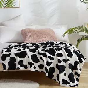 Couverture de voyage en flanelle Ultra-douce avec imprimé vache blanche et noire pour l'hiver, taille King