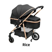 Poussette bébé en métal à grandes roues et positionnement élevé avec siège inclinable et réversible ; 3-en-1 pour nourrissons et tout-petits