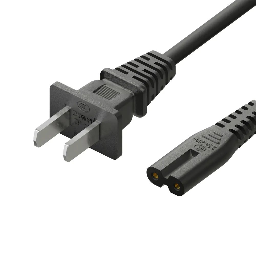 3C sertifikalı 0.75mm2 2Prong erkek IEC 320 C7 şekil 8 konnektör AC güç  uzatma kablosu ev aletleri için