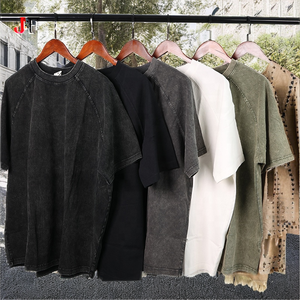 Camiseta de verano de 270 g, 100% algodón, de punto grueso, holgada, lisa, con dobladillo curvo, estilo vintage, manga corta raglán, lavado ácido. - Product Image 2