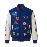 Veste Bomber Unisexe Personnalisée OEM en Laine Fine avec Manches en Cuir PU, Patchwork, Broderie et Écussons Style Baseball Streetwear