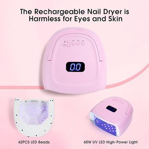 Professional 60W Rechargeable UV LED Nail Lamp 42pcs Lamp Beads & 4 <b>Timers</b> Portable Handle for Gel Nail Drying at Home - Product Image 5