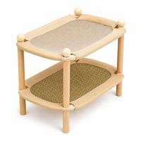 Lit pour chat en bois de hêtre massif à double niveau, tapis à gratter en jute, hamac en maille, tapis rafraîchissant pour intérieur