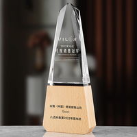 Trophée en bois et cristal personnalisé avec logo, idéal pour les souvenirs, vente en gros