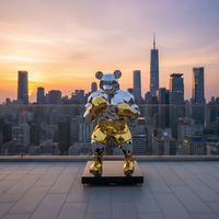 Sculpture d'ours de Kung Fu géométrique moderne en acier inoxydable finition miroir, statue d'ours de boxe, décoration artistique de jardin extérieur, personnalisable