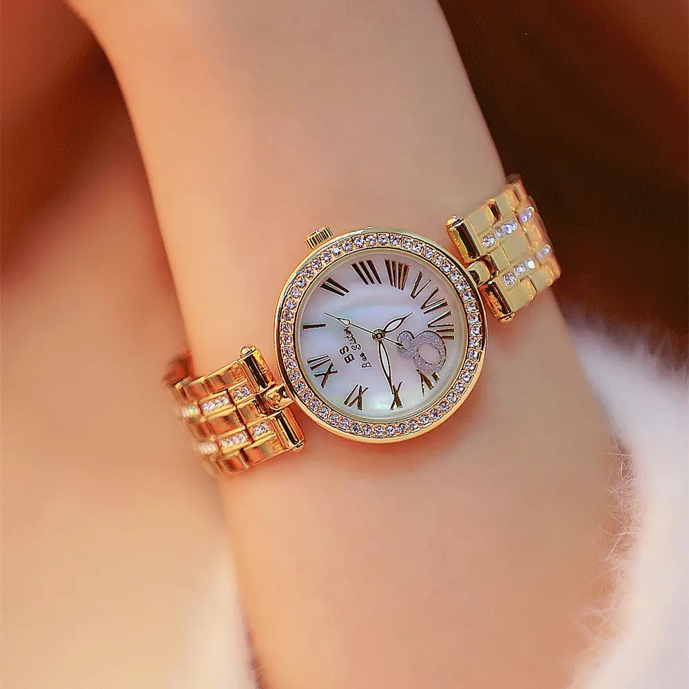 Hot Sale high End Gold Color Roman Numerals Vintage Quartz Watch Water Resistant Japan Movement Wristwatches BS 1334