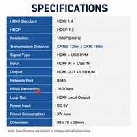 Extenseur vidéo HDMI KVM USB 120M avec sortie en boucle sur câble Cat5E/6, fonction IR en option