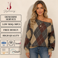 Pull en tricot à motif Argyle pour femmes Joydressing, coupe décontractée, manches longues, pour la vente en gros aux boutiques
