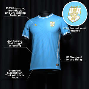 Uniforme de Fútbol Personalizado 2024 de Alta Calidad con Logotipo, Nombre y Número Impresos, Diseño de la Selección Nacional de Uruguay - Product Image 5