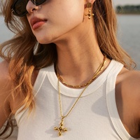 Collier croix en acier inoxydable Gaovo avec pendentif œil de tigre, plaqué or 18 carats, motif bambou, résistant à la décoloration, bijoux pour femmes, vente en gros